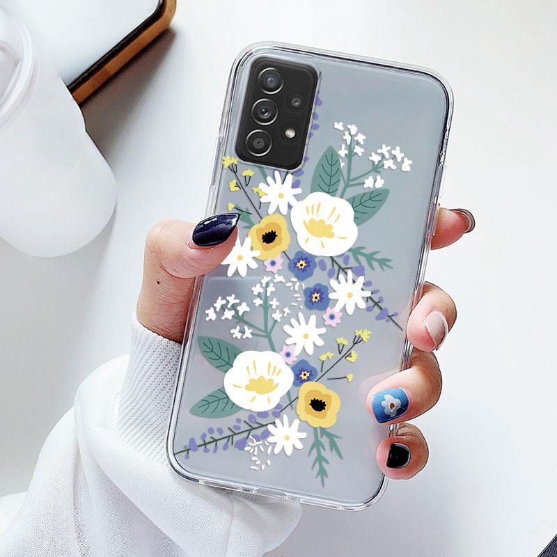 Phone Case For Samsung A52s A52 Floral Silicon Cover For Samsung Galaxy A52 Fundas Coque Transparent Soft Capas Flower TPU
