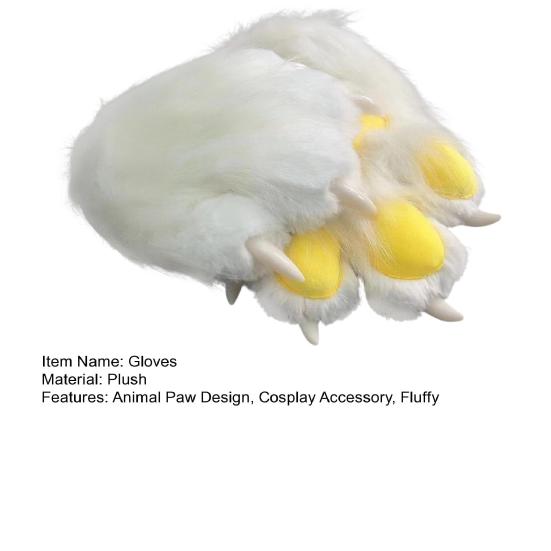 Furry Cat Paw Gloves Plush Animal Paw Mitts Cat Claw Mittens Fluffy Cosplay Gloves for Costume Party Accessories
