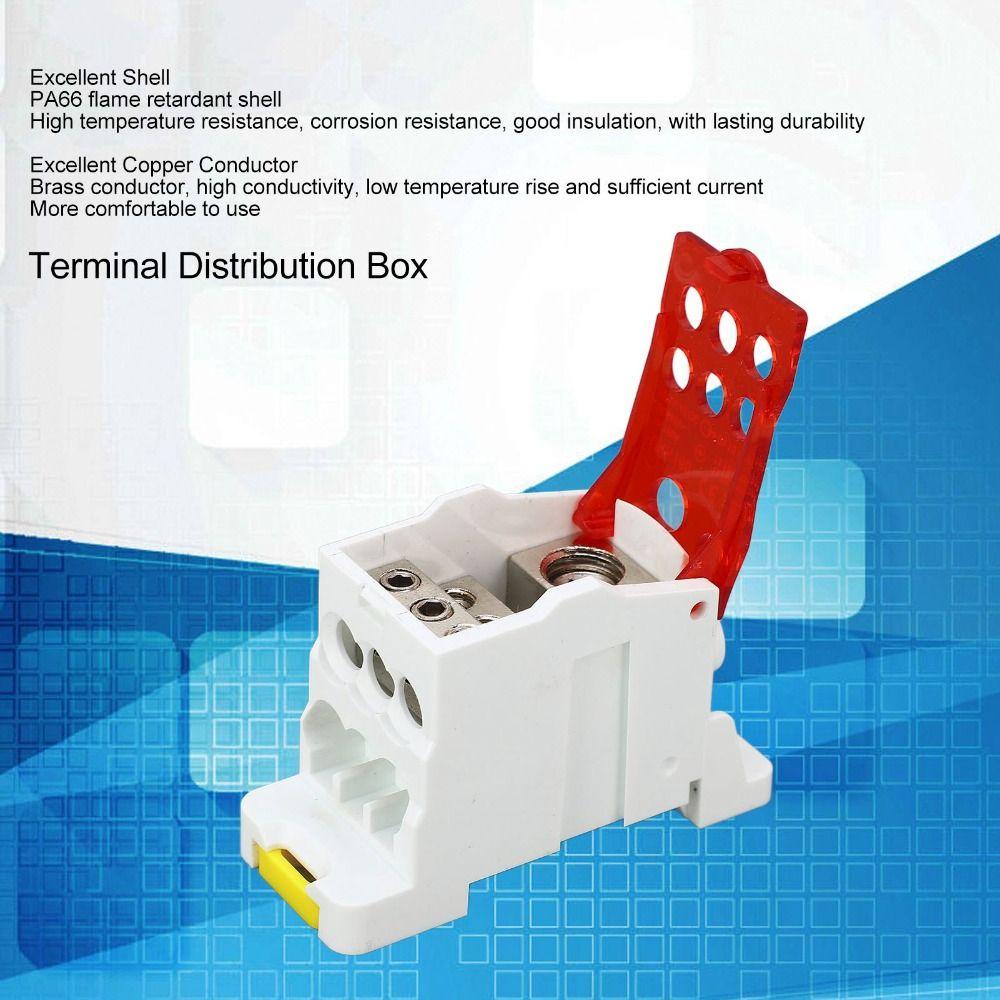 Red and Biue Rail Distribution Box 690V 160A Fine Insulation Power Wire Connector PA66 Retardant Junction Box Industrial Use