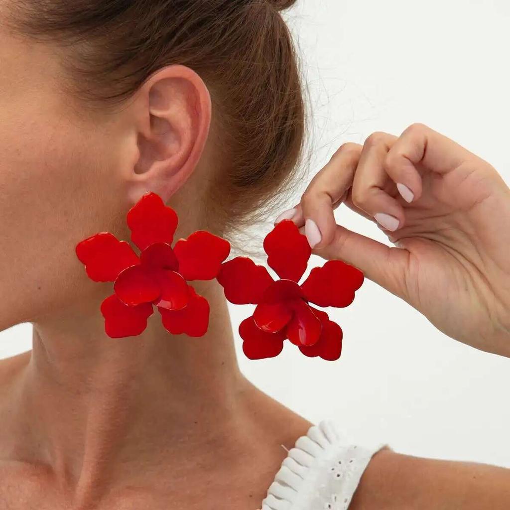 SHIXIN 6 Colors Elegant Drip Oil Big Flower Stud Earrings for Women New Trendy White Floral Earrings Female Daily Jewelry Gift