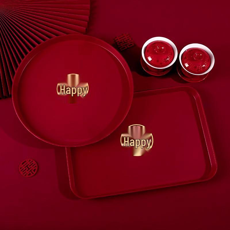 Red Double Happiness Wedding Tray – Festive Fruit & Candy Plate for Banquets