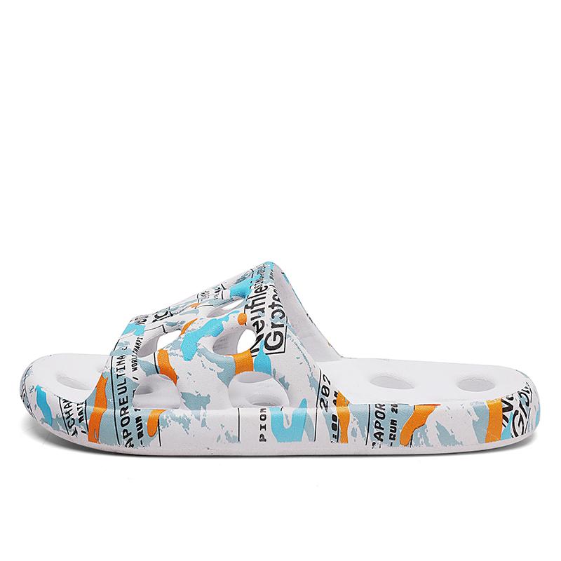 Fashion Printed Bathroom Shower Slippers Man Hollow Out Leak Women Slides Summer Eva Shoes Soft Anti-Slip Couple Indoor Outdoor Sandals