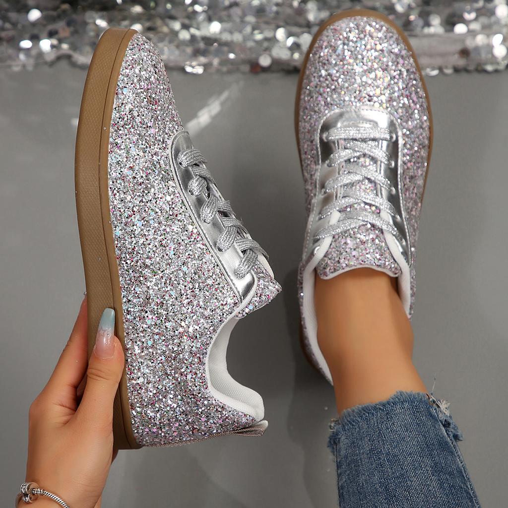 Fashion Women Flat Sneakers Mesh Lace Up Platform Sneakers Plus Size Fashion Outdoor Sneakers Woman Casual Bling Vulcanized Shoes Women