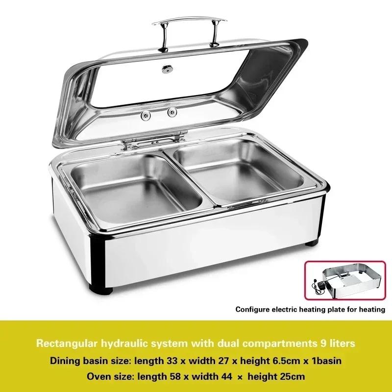 Electric heating insulation furnace Hotel breakfast stove Square Buffet Furnace tableware Stainless steel hydraulic buffet stove