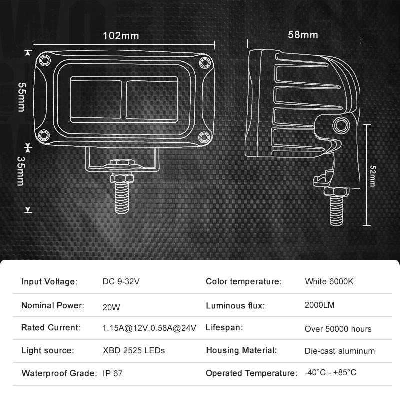 4-inch 8D Lens LED Rectangular Work Lamp Angel Eyes Halo Driving Light Reverse Fog Light for Car Truck ATV Motocycle UTV Pickup