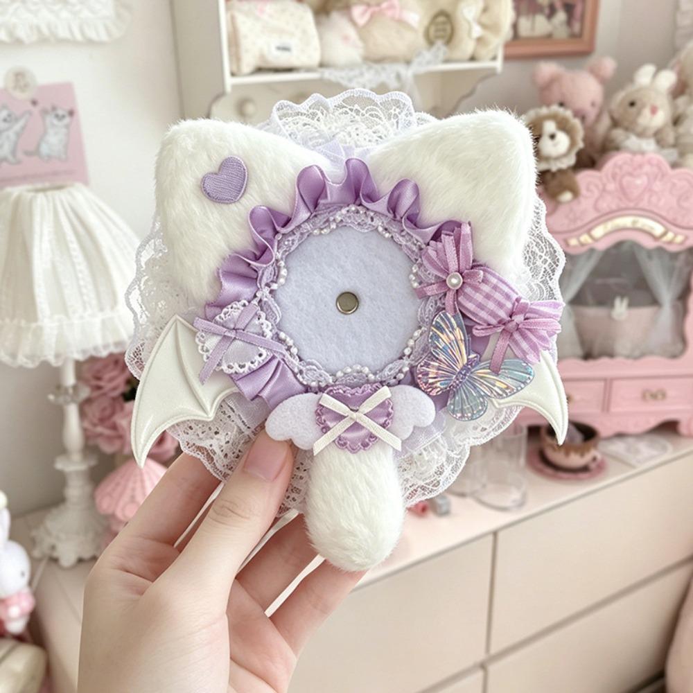 Lace Edged Badge Display Case Cat-Ear Shape Can Badge Cover Lightweight Badge Holder  Ita Bag