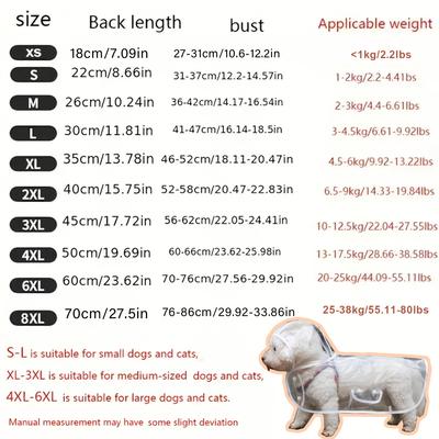 XS/6XL Transparent Dog Raincoat with Hood Waterproof Pet Rain Poncho with Leash Hole for Small To Large Dogs for Rainy Days Walk