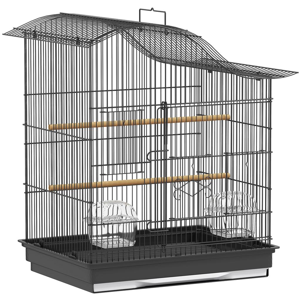 4-Door Bird Cage with 2 Bowls, 2 Perches and Tray, Metal and Plastic, 47.5x36x54.5 Cm, Black