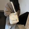 2025 New Large-capacity Nylon Bucket Bag Women's Korean Version Simple Drawstring Shoulder Bag Pleated Casual Messenger Bag