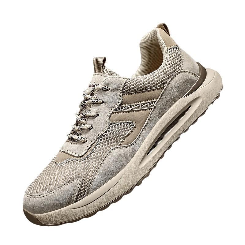 Summer men's shoes first layer pigskin mesh breathable casual sports running shoes trendy versatile German training trendy shoes dad shoes