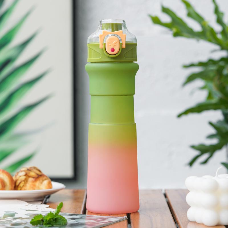 Water bottle high value gradual change small waist plastic cup convenient handle direct drinking cup one-click elastic cover outdoor water cup