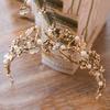 Vintage Barock Gold Farbe Perle Blatt Braut Tiaras Kristall Krone Haarbänder Rebe Tiara Hochzeit Haarschmuck Braut Stirnband