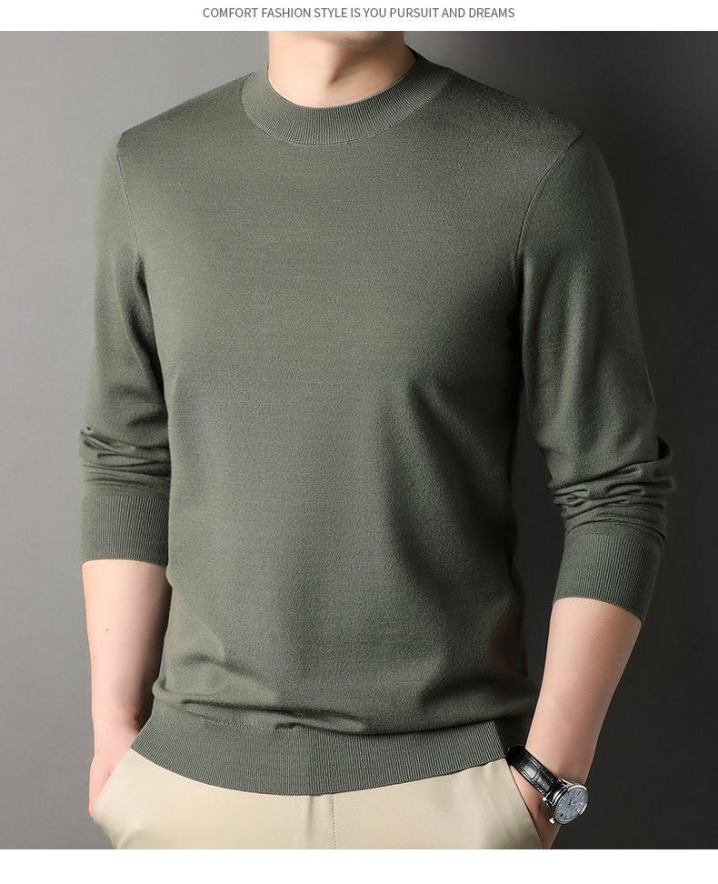 Romon Men's Wool Blend Crew Neck Sweater - Pure Color Long Sleeve Knitwear for Spring & Autumn