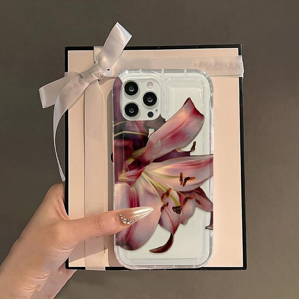 La custodia per telefono con motivo floreale di giglio è adatta per i telefoni delle serie iPhone 17, 16, 15, Plus, Pro e Max - ideale per l'uso come regalo