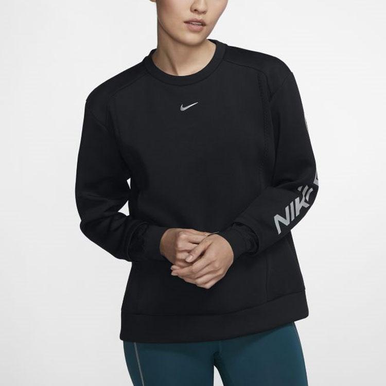 Nike Pro Printed Running Crew Neck Pullover Sweatshirt Women Tops Black BV4055-010
