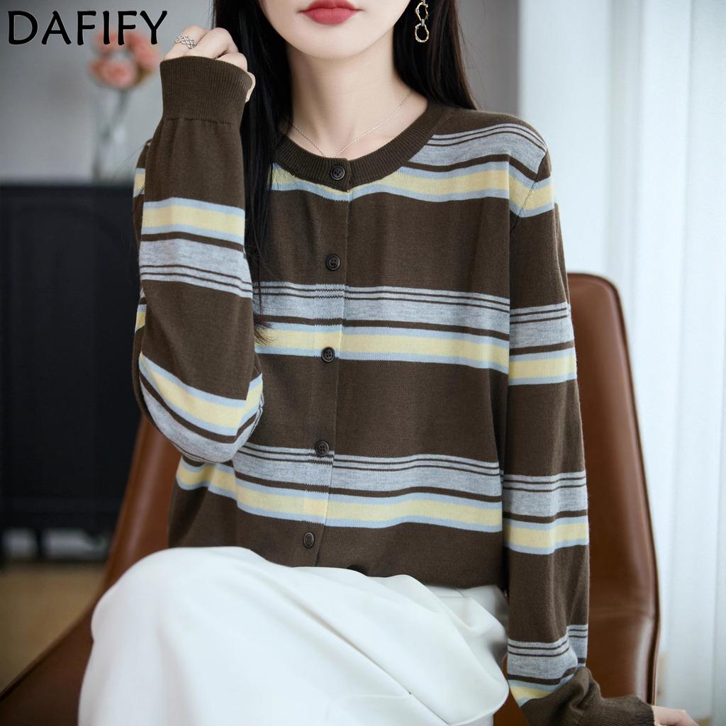 DAFIFY Women's Fashion Casual Fall Winter Stripe Print Long Sleeve O-Neck Sweaters