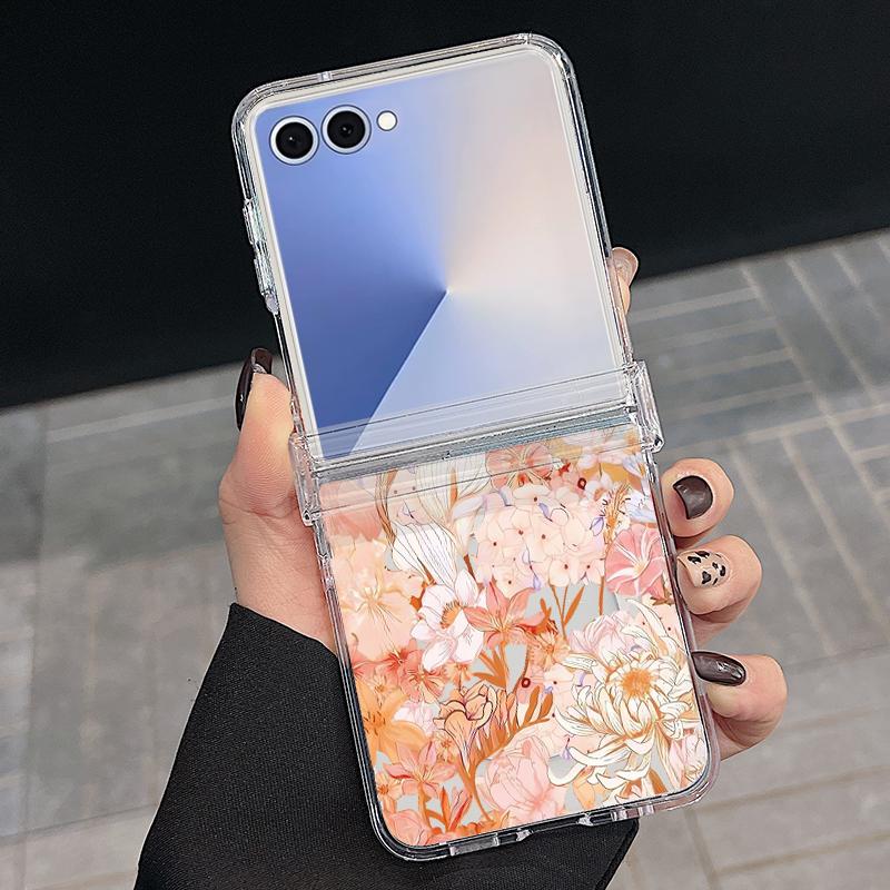 Magnetic Phone Case For Samsung Galaxy Z Flip 7 FE 7 6 5 4 Flip7 Flip6 Flip5 For Magsafe Artistic Flower Painting Clear PC Cover