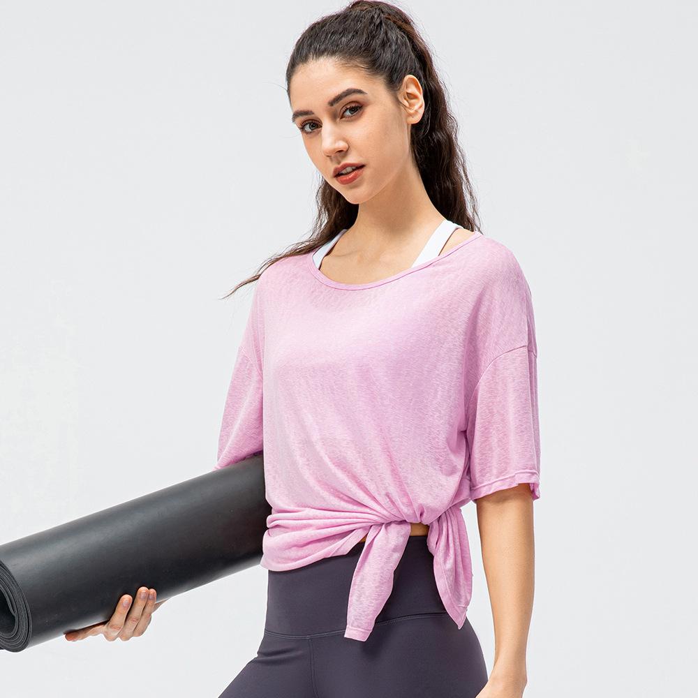 Women's Sports Cover-up Light Breathable Tops Running Loose Short Sleeve Slit Quick-drying Yoga T Shirts