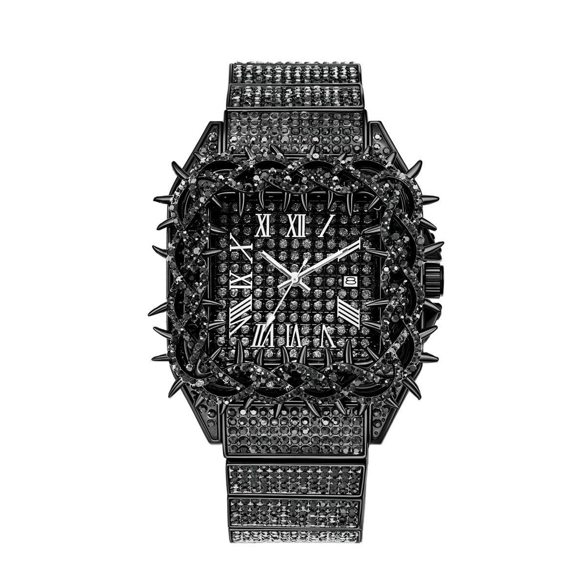 

PINTIME Shine Luxury Hip-Hop Diamond Watch with Emeralds for Men Replica Czech Stone Inlaid Waterproof Gold Watch чорний