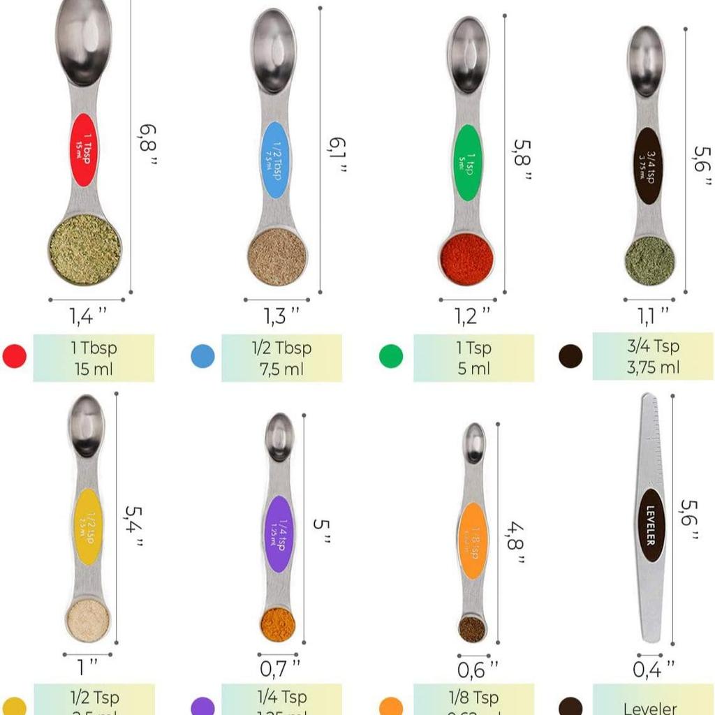 Magnetic Stackable 430 Stainless Steel Double-Ended Measuring Spoon Set with Scale