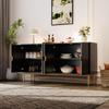 Sideboard with Raised Texture 160cm, with Four Doors, Golden Brushed Handles and High-Gloss Table Legs, Black, 160×40×82cm(old Sku N657P28156667S)