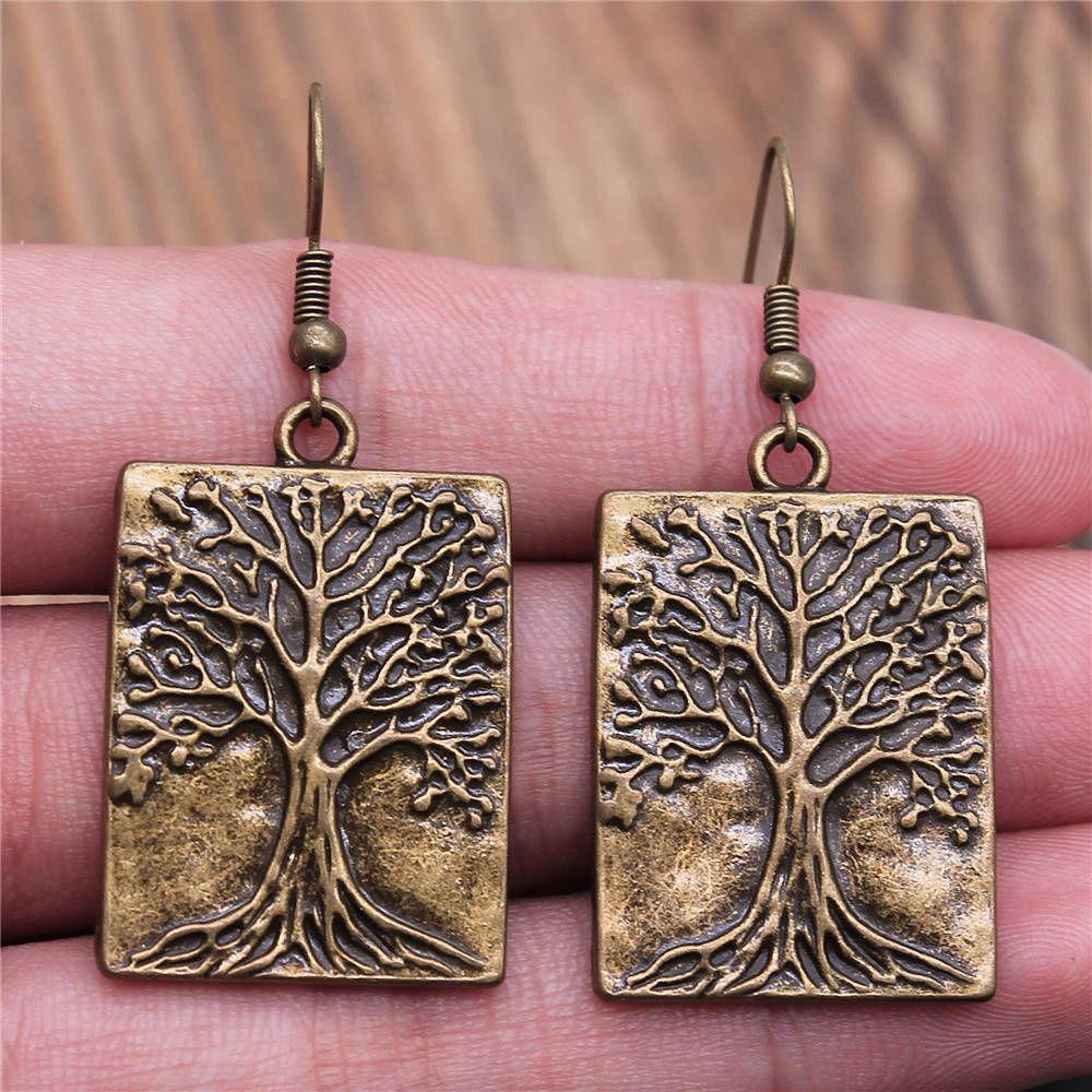 1 Pair Silver Plated Drop Earrings Women Hollow Out Tree Of Life Pattern Round Earring Moda Mujer Jewelry Fashion Pendientes