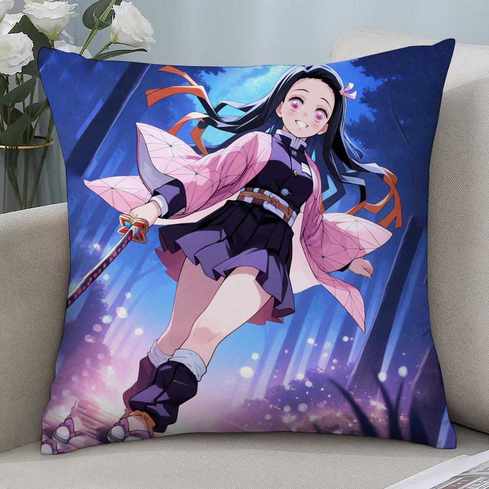 Anime Demon Slayer Kamado Tanjirou Kamado Nezuko Pillow Case Short Plush Sofa Decorative Gift Home Double-sided Printing Cushion