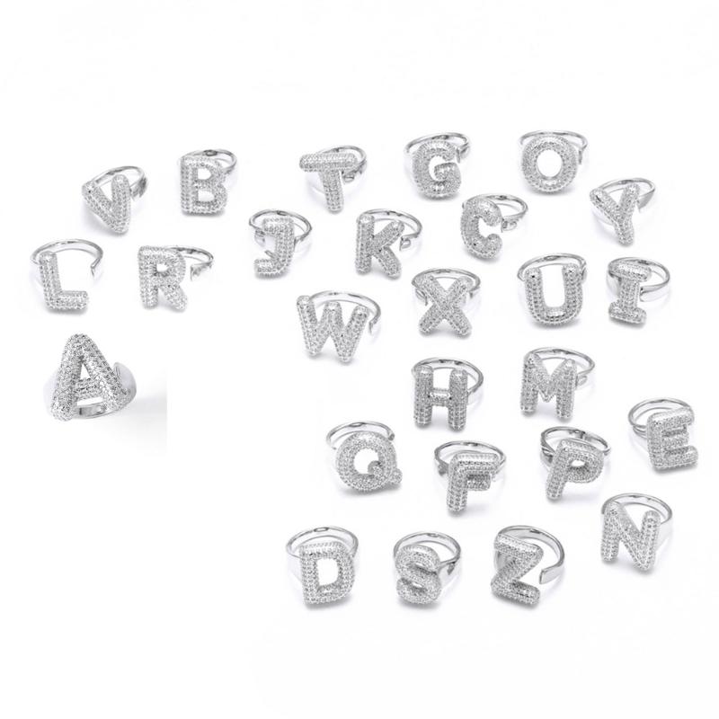 Letter Design Ring with Clear Stone Detail, Copper Base Fashion Jewelry for Daily Outfits, Party Styling and Gifts
