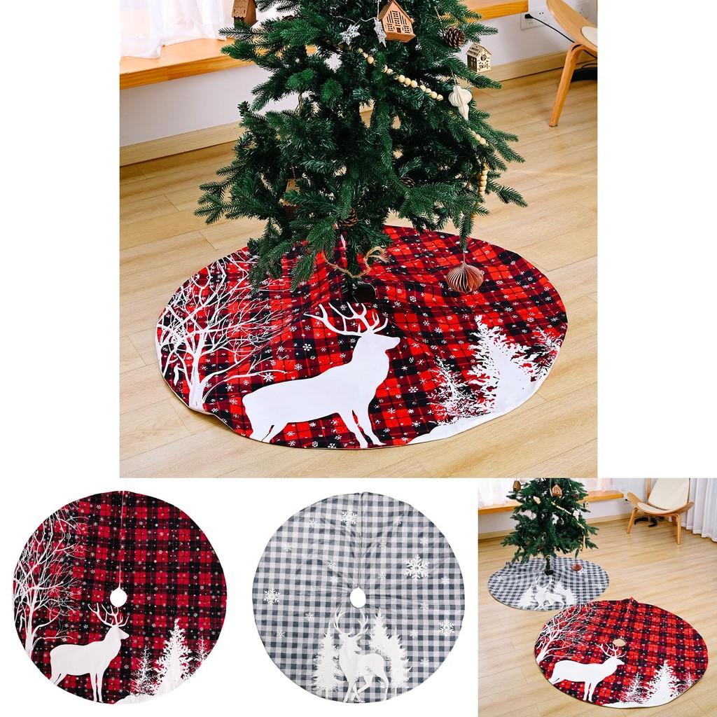 Festive Christmas Tree Skirt With Red Checkered Reindeer Design For Holiday Decor
