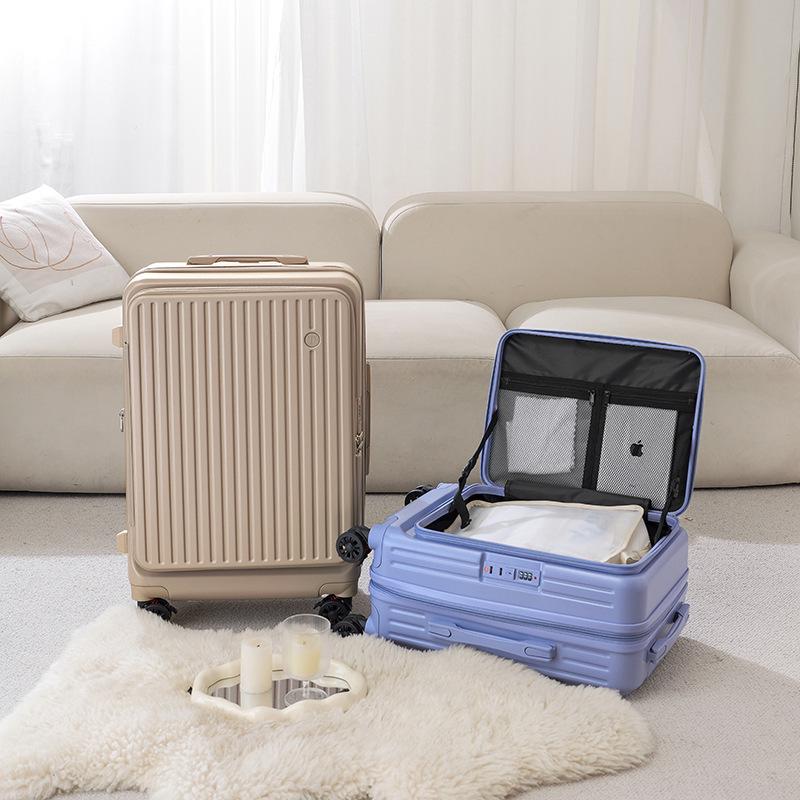 Side-Opening Expandable Luggage Set: Includes Large 24-Inch Suitcase with 20-Inch Carry-On, Silent Universal Wheels, and Trolley Attachment.