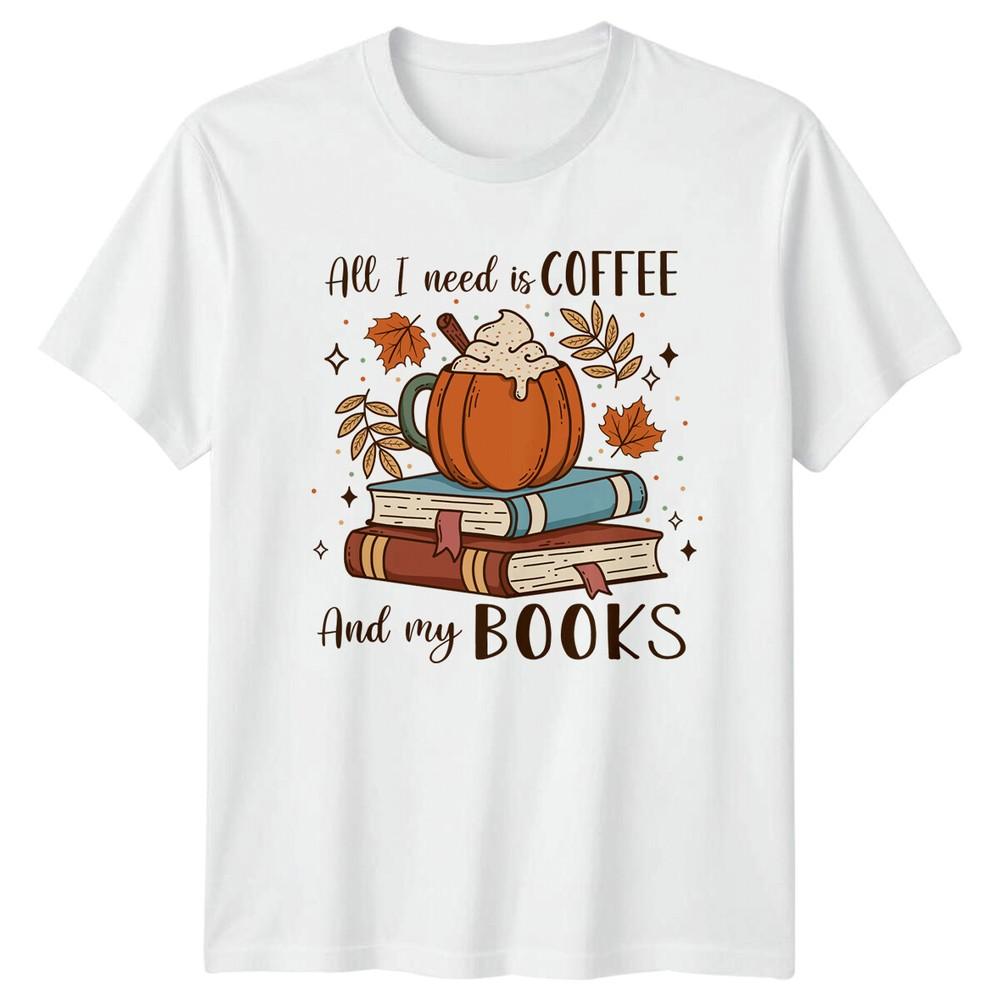 Coffee And My Books Fall Autumn Pumpkin Latte TShirt Adult Unisexs Unisexs S