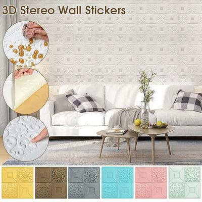 5/10Pcs Self-adhesive Foam Panel 3D Wall Sticker Waterproof Ceiling Sticker Wallpaper DIY TV Background Bedroom Home Decoration