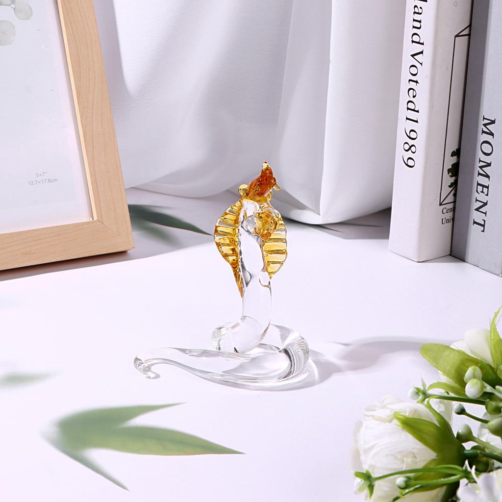 Crystal Snake Statue Hand Blown Glass Snake Figurines Chinese Snake Decoration For Home Lucky Feng Shui Decor 4.3 Inch