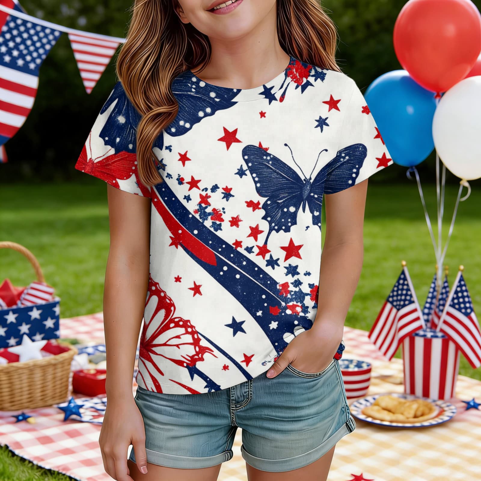 

Girls Short Sleeve T Shirt Crew Neck Dog and Butterfly Print Casual Loose Fit Top for Kids Summer Wear 160 білий