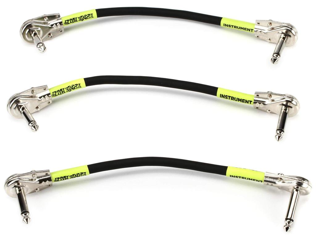 [Authentic] Ernie Ball 6059 Patch Cables, 3-Pack, 6-Inch Flat AngleFlat Angle Patch Cable, 15.24cm, Black