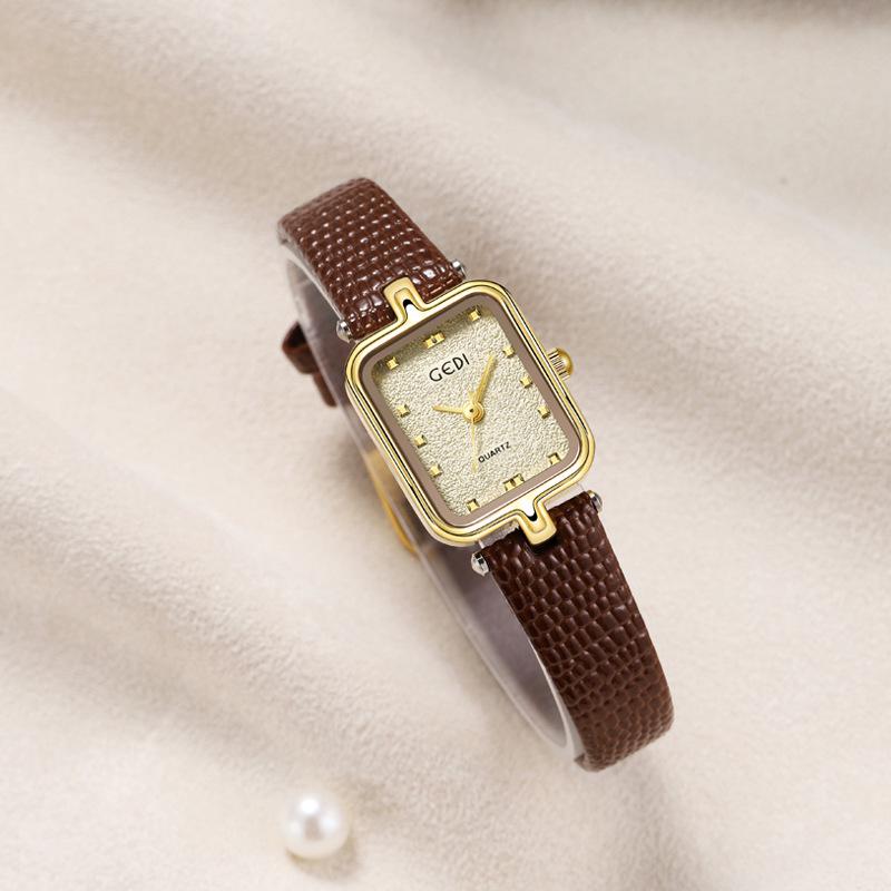 Gedi Women's Retro Minimalist Square Watch with Leather Strap - New Waterproof Quartz Design