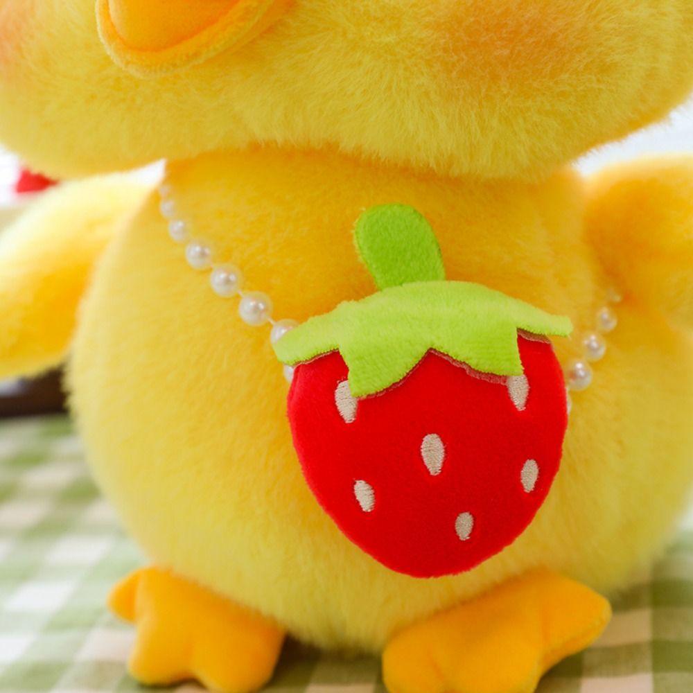 3d Eyes Pressing Music Duck Plush Toy Strawberry Hanging Bag Yellow Duck Plush Doll  Children