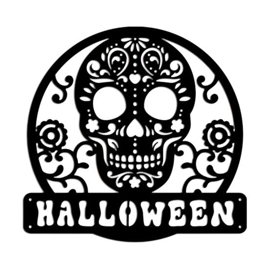 Entrance Door Ornament Skull Metal Sign, Gothic Spooky Skeleton Head Hanging Wall Vintage Style Art for Man Cave, Bar, Bedroom, Garage, Office,