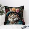 2D Flat- Vintage Royal Cat Throw Pillow Cover Victorian Floral Lady Cat Decorative Pillowcase For Sofa Bedroom Living Room