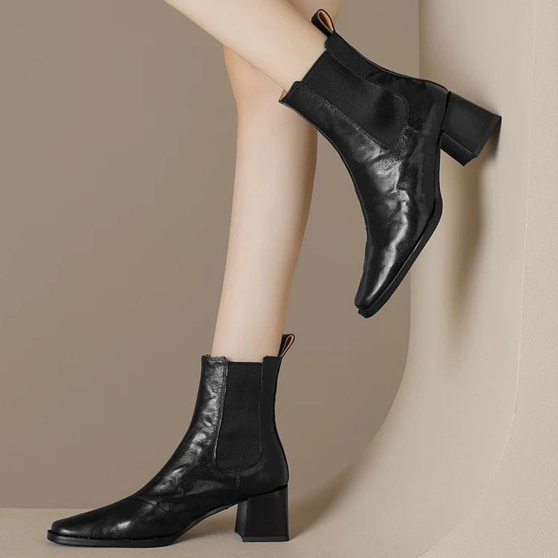 Women Ankle Chelsea Boots Designer Chunky Mid Heels Shoes Winter Classic Oxford Shoes 2024 New Brand Gladiator Chaussures Femme