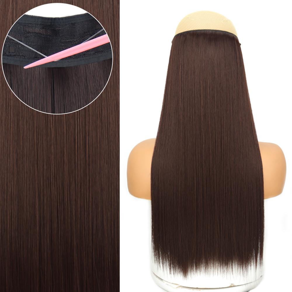 MERISIHAIR Lange glatte schwarze Haarverlängerungen für Frauen ohne Clips, Kunstfaser, natürliche Alltagskleidung, Cosplay-Haarteil, glattes Haar
