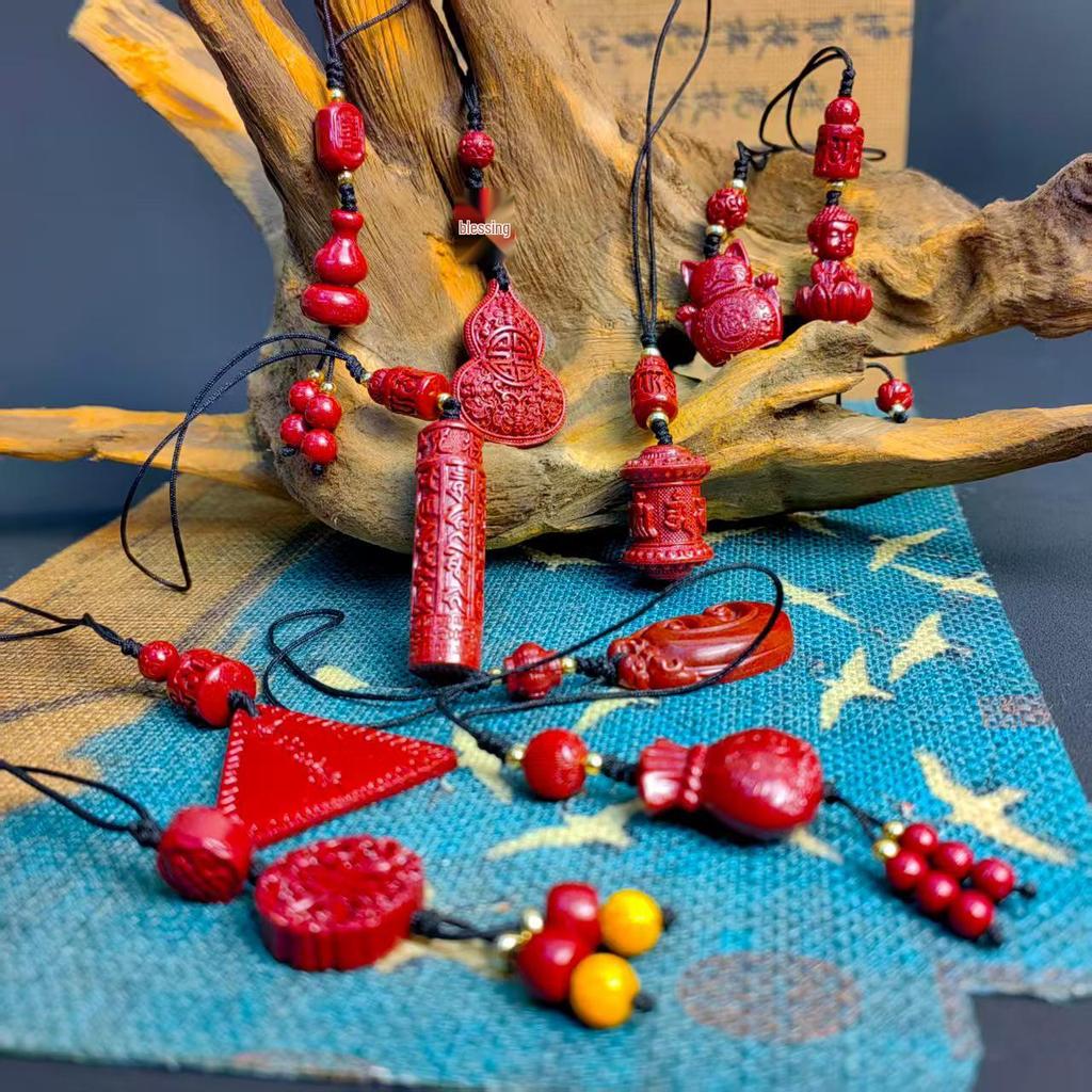 Chinese Purple Gold Sand Fu Mobile Phone Charm - Cinnabar Gourd Ruyi Pendant Key Ornament