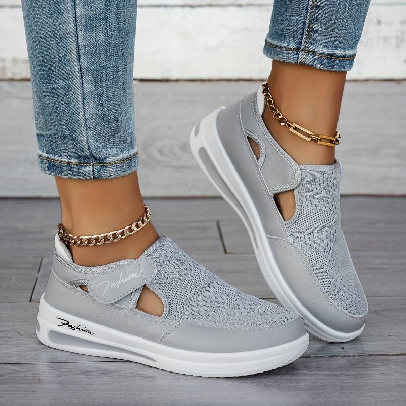 Nuove Scarpe Singole Casual di Taglia Grande per Donna in Primavera ed Estate, Caratterizzate da Suola Piatta, Tessuto Intrecciato Traspirante, Velcro, Rete Casual