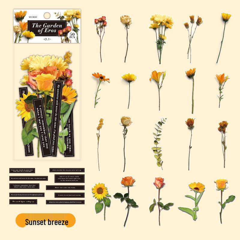 Mu Ran Cupid s Garden 50-Piece Dried Flower Scenery Sticker Pack