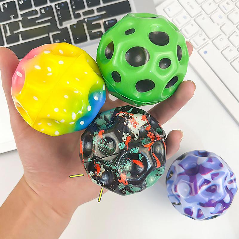 Useful Hole Galaxy Soft Bouncy Ball Anti-Fall Moon Shape Porous Bouncy Ball Popping Sensory Fidget Toy Adult Kids Stress Relief