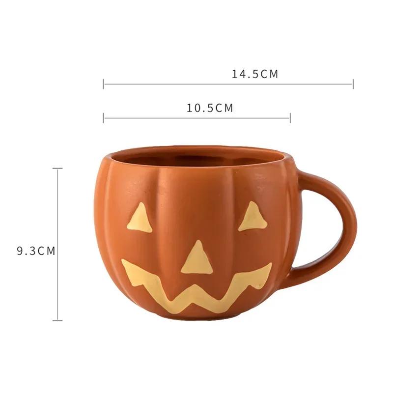 450ml Pumpkin Cup Halloween Creative Ceramic Breakfast Yogurt Cup Retro Style Durable Enamel with Handle Cups Milk Coffee Mug