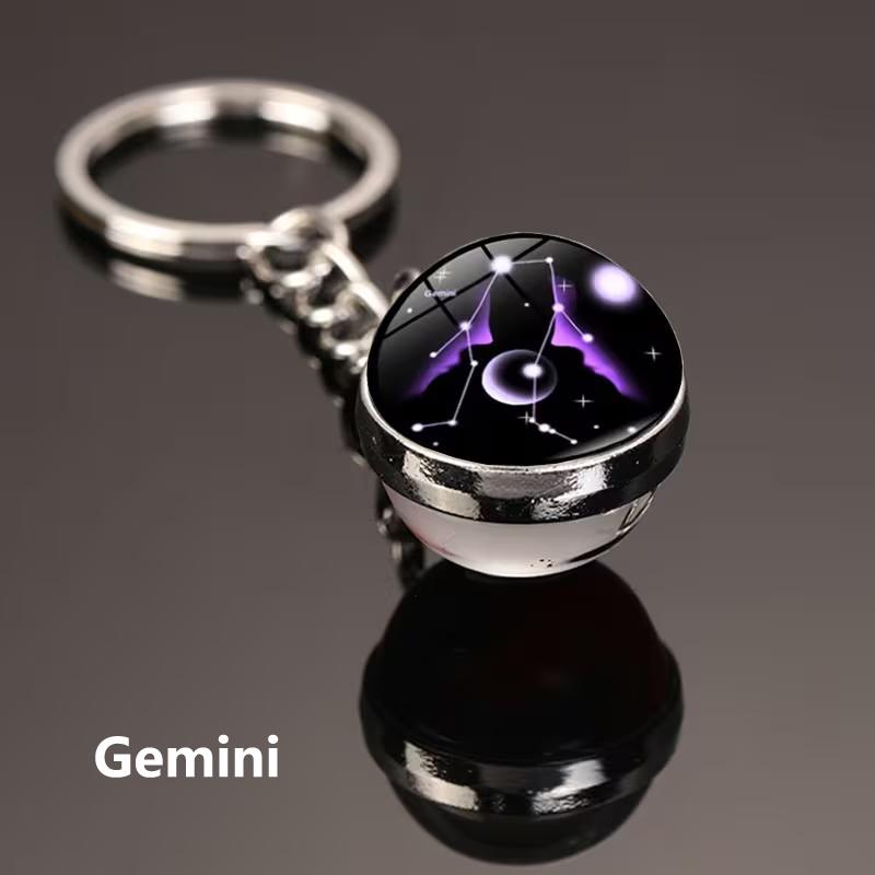 12 Constellations Luminous Car Keychain Glass Ball Zodiac Key Ring Starry Sky Pendant
