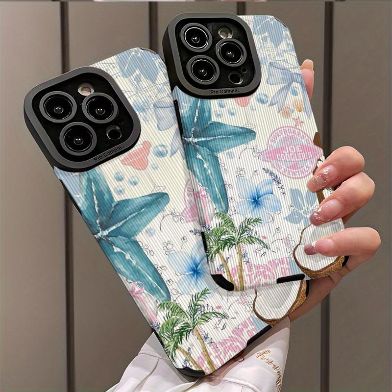 Retro floral starfish pattern phone case suitable for iPhone14 13 12 11 7 8Pro/ Max /Plus XR XS anti-fall and shock-proof