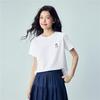 GIORDANO Damen Niedliches Katzenstickerei Reines Baumwoll-T-Shirt mit Rundhalsausschnitt