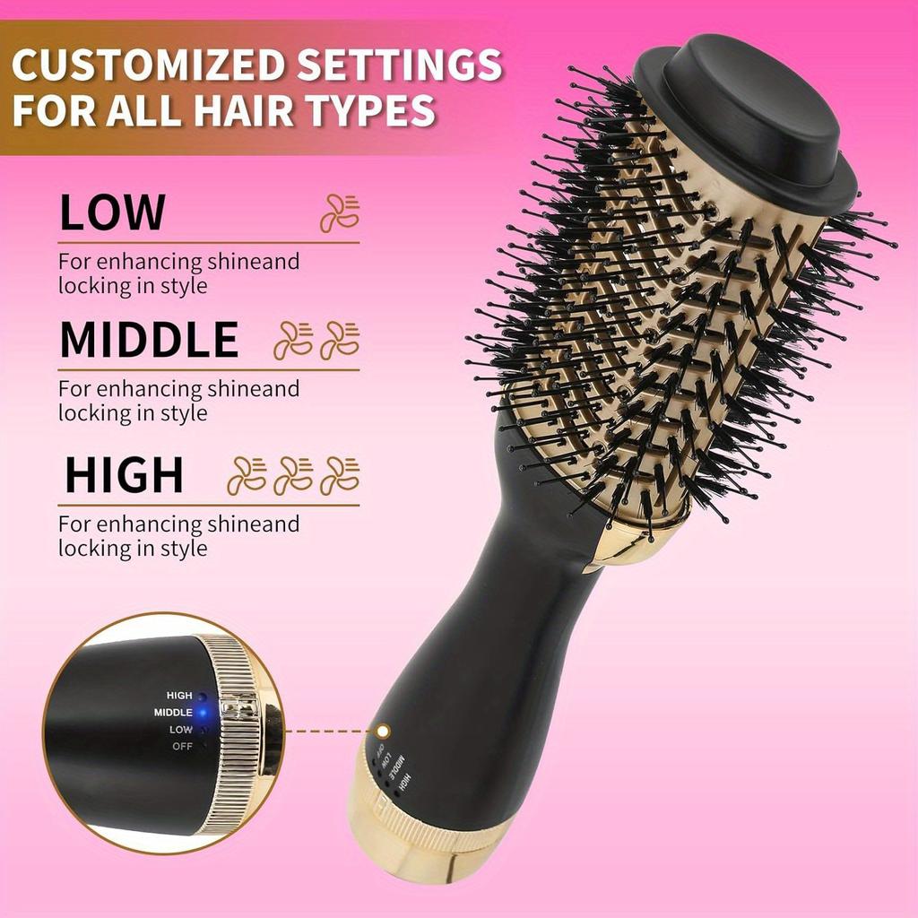 4-in-1 Hot Air Brush for All Hair Types – Professional Volumizer and Styler with Curly Iron, Straightener, and Dryer Attachments, Ergonomic Handle
